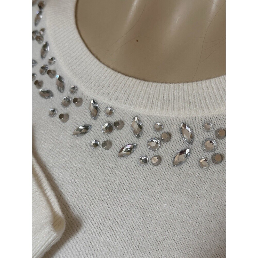 U.S. POLO ASSN. Sweater Jewel Neckline Embellish White Long Sleeve Women's Small - Picture 6 of 13